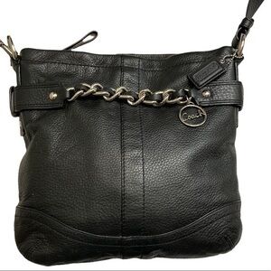 Coach black leather messenger crossbody bag